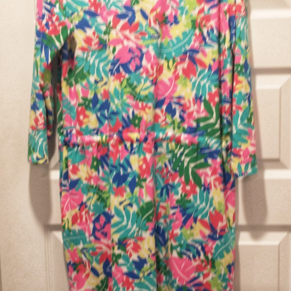 Lands End Multi Colored Floral Tie Waist Dress, M 10/12